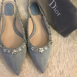 Dior light blue denim Garland flats